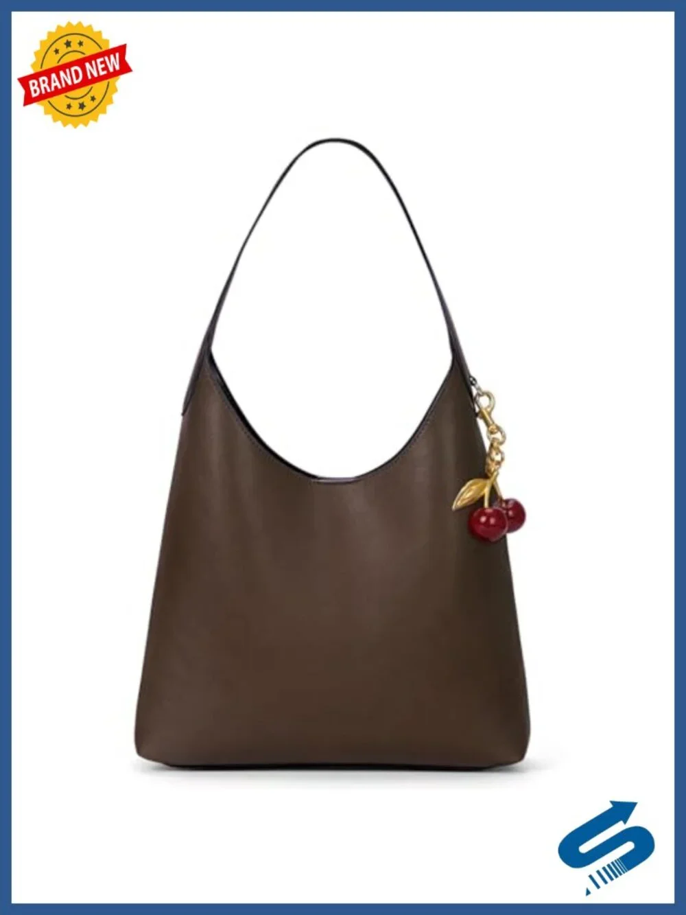 Vegan Leather Medium Hobo Shoulder Bag Tote with Cherry Charm